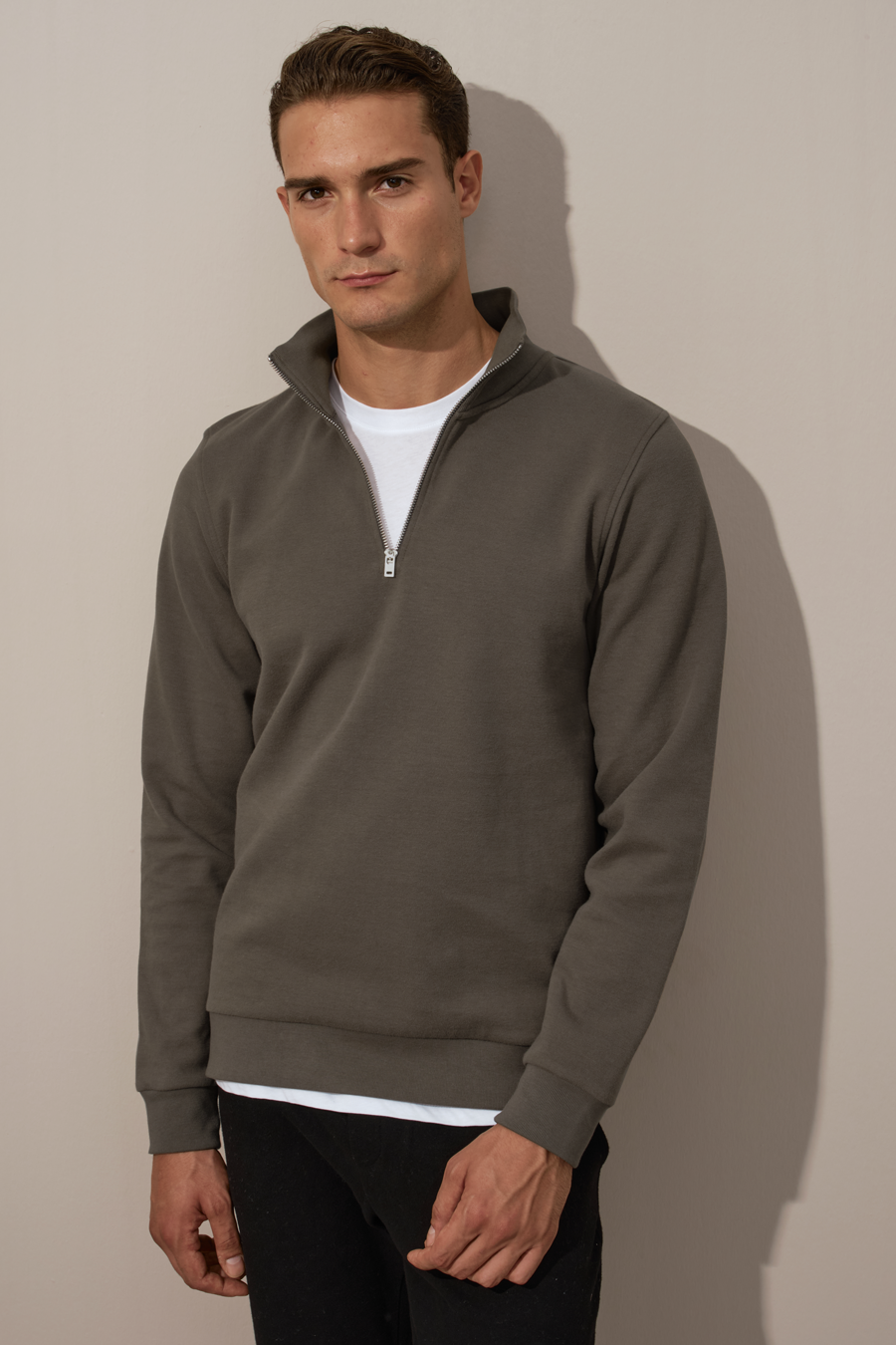 Half-Zipped Unisex Sweatshirt in Brushed Interlock Cotton