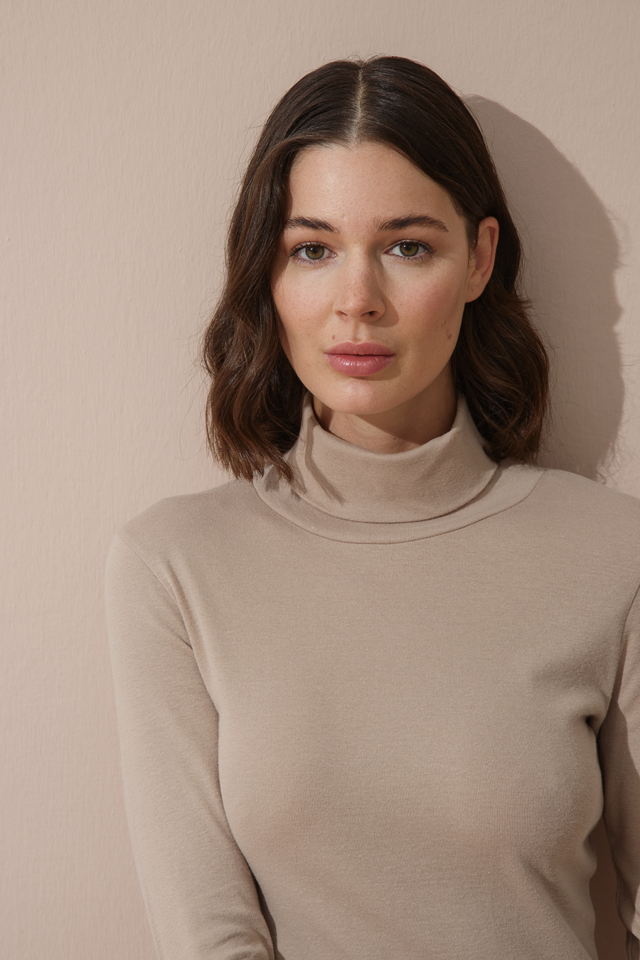 Turtleneck Fitted T-shirt in Micro-Ribbed Cotton
