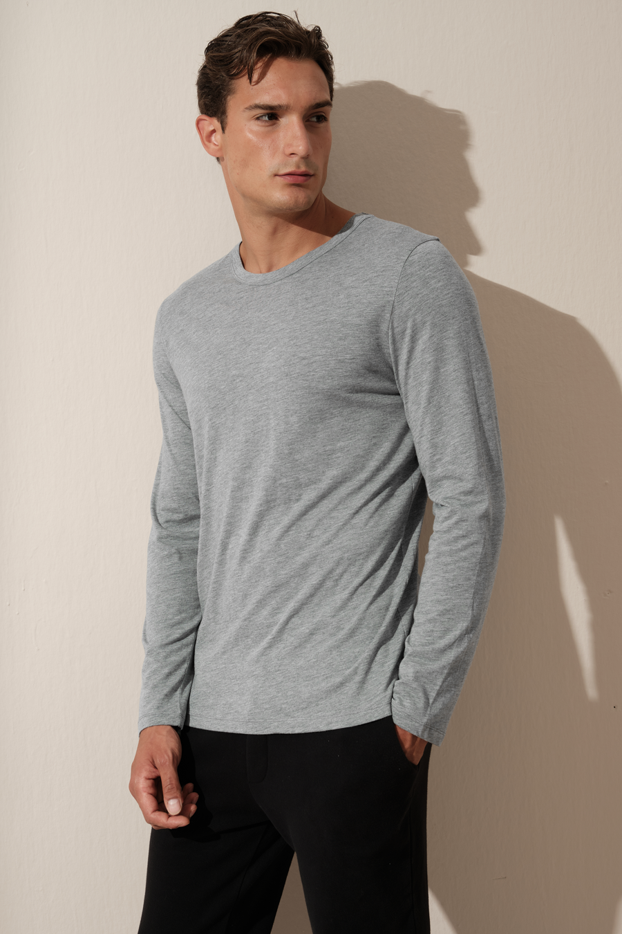 Long Sleeved T-shirt with Back Stitching in Lightweight Cotton/Modal Blend