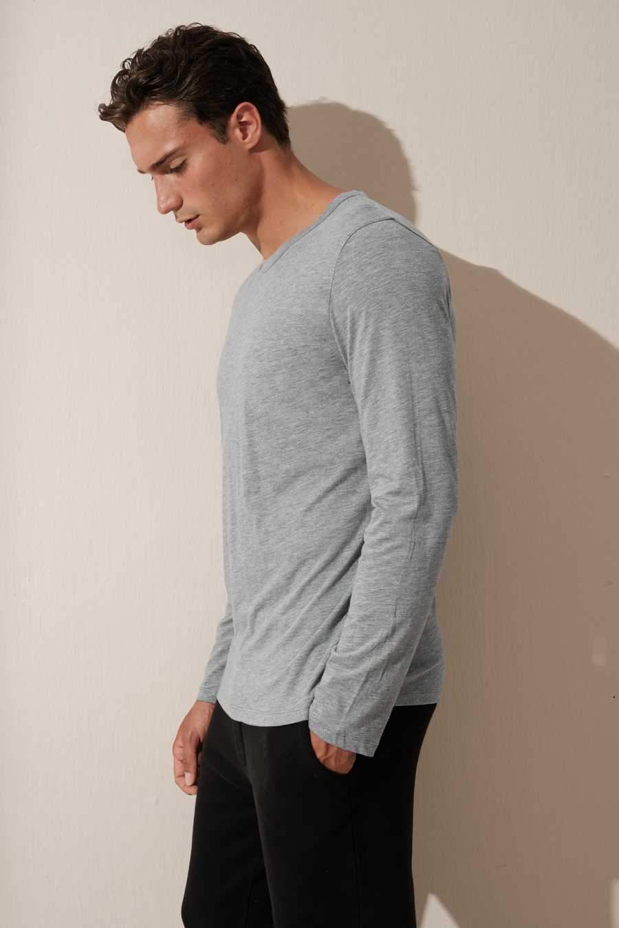 Long Sleeved T-shirt with Back Stitching in Lightweight Cotton/Modal Blend