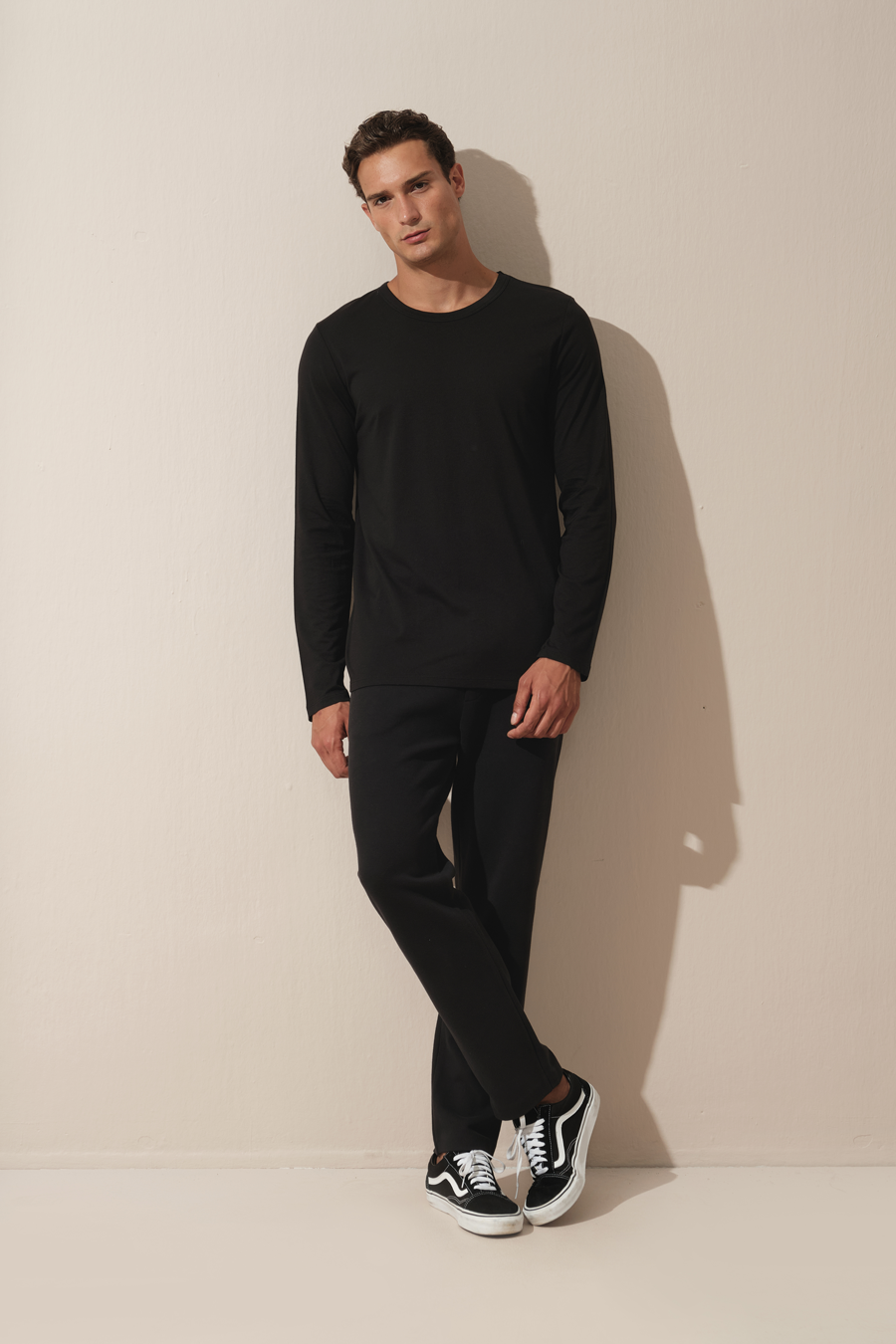 Long Sleeved T-shirt with Back Stitching in Lightweight Cotton/Modal Blend