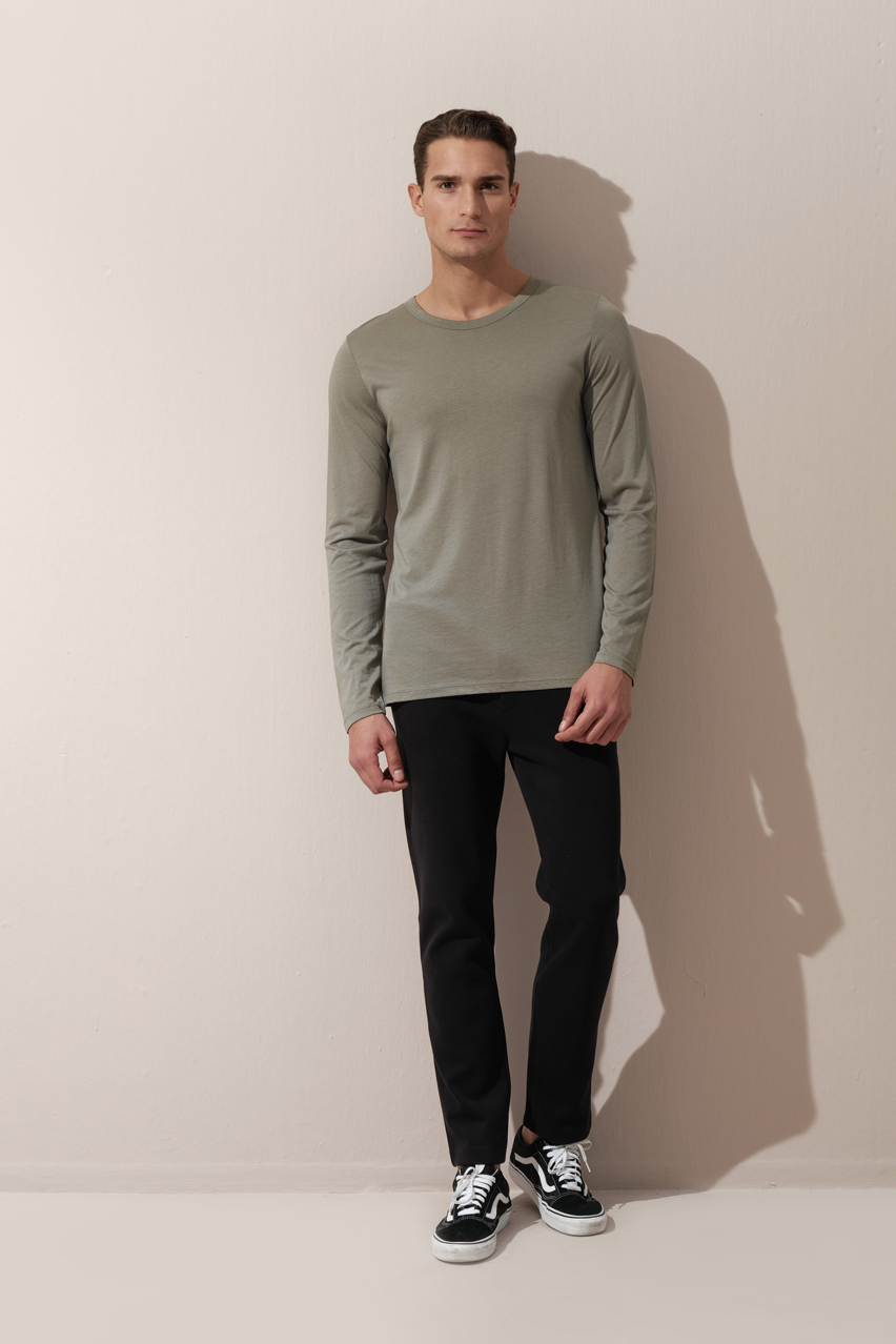 Long Sleeved T-shirt with Back Stitching in Lightweight Cotton/Modal Blend